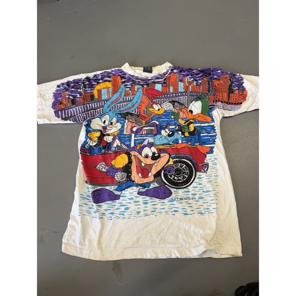 Vintage 1993 Tiny Toon Adventures City Slickers All Over Print Shirt XXXL Acme